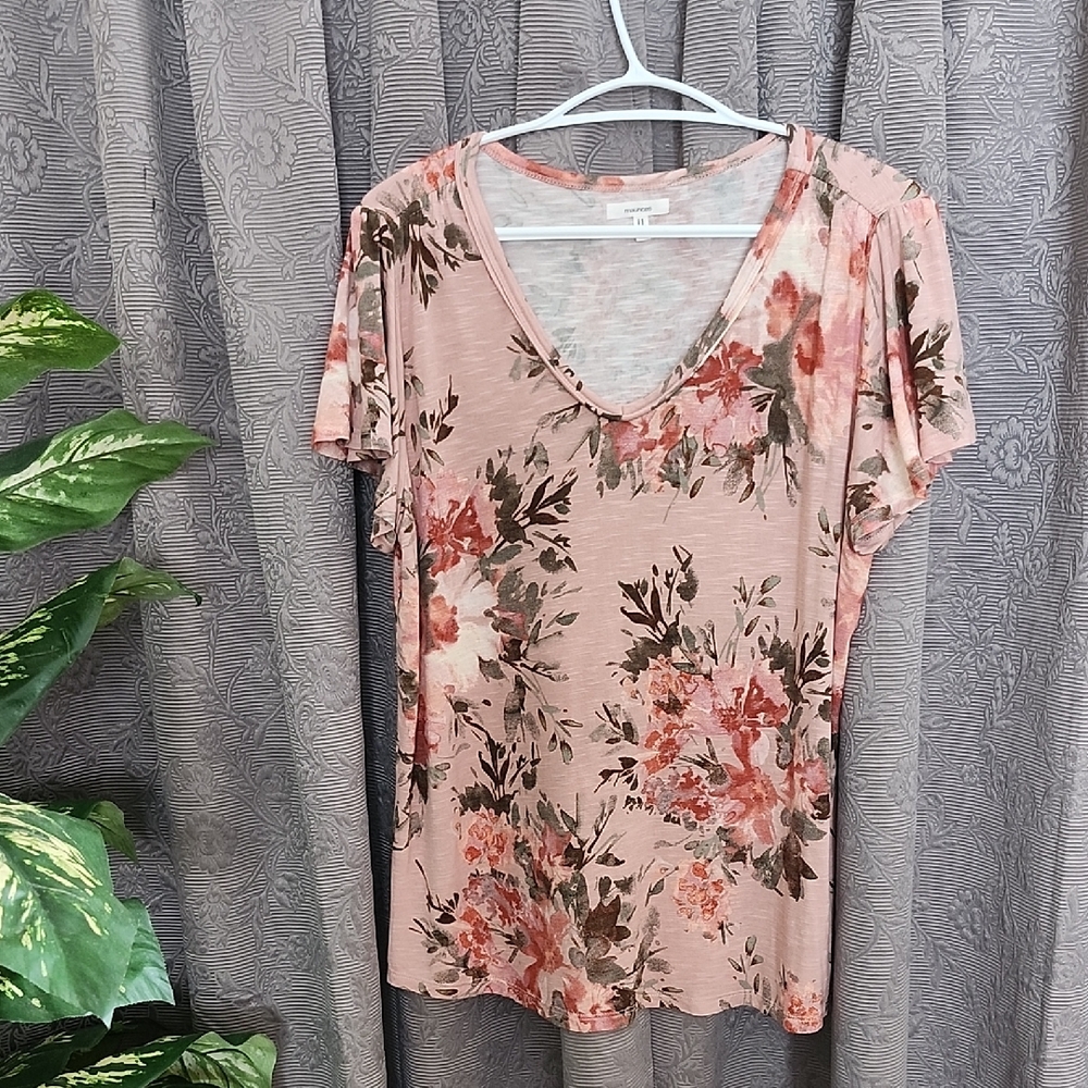 Maurices Pink Floral Short Sleeve Top